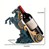 Elegante estante de vino azul con detalles dorados - Decoración lujosa de resina para sala de estar, soporte de TV o armario de vino - Regalo perfecto para mudanza o ocasiones especiales, decoración de caballos