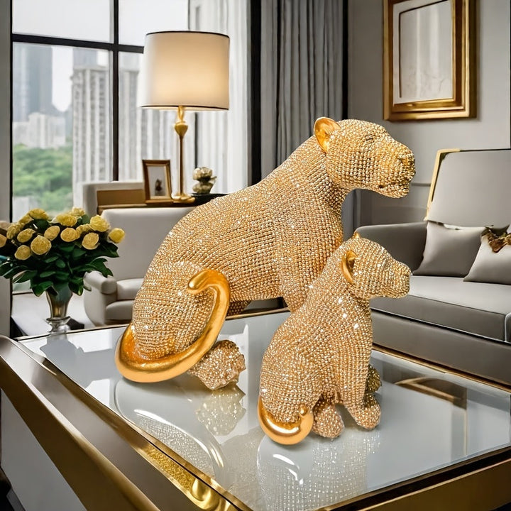 Conjunto de Resina de Leopardo Sentado Madre y Cría, Figura de Animal Versátil para Decoración del Hogar - Ideal para Salón, Oficina, Armario, Escritorio y Entrada - Regalo Perfecto para el Día de la Madre, Uso Interior y Exterior