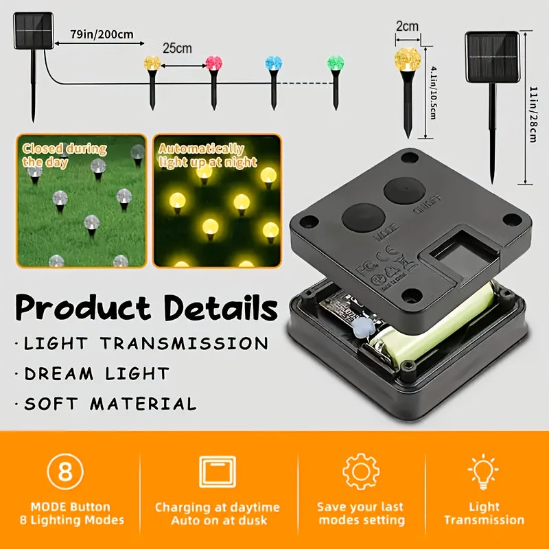 20/40pcs Luces Solares para Jardín, Luces de Césped con 8 Modos de Iluminación, Ahorro Energético y Apagado Automático Diurno – Ideales para Verano, Entradas, Bodas, Fiestas, Camping, Navidad, Acción de Gracias y Decoraciones Cristalinas