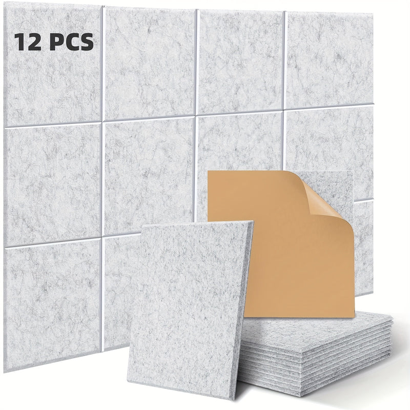 Panel acústico de alta densidad de 12 piezas autoadhesivas en gris plateado de 30*30*0.9cm, ideal para salas de reuniones, paredes y techos de oficinas, estudios de grabación, estudios vocales, salas de juegos, cines, tratamiento acústico y paneles de ai