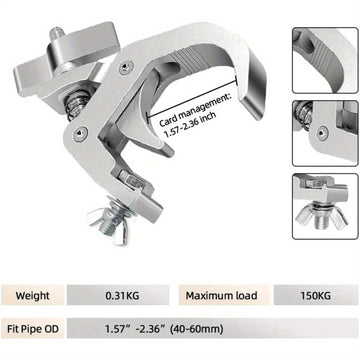 Paquete de 4 Ganchos para Iluminación Escénica de Alta Resistencia, Abrazaderas de Aluminio Premium Pro para Trusses de 3.99-5.99 cm, Capacidad de Peso de 149.69 KG para Uso en Aparatos de Iluminación con Cabeza Móvil