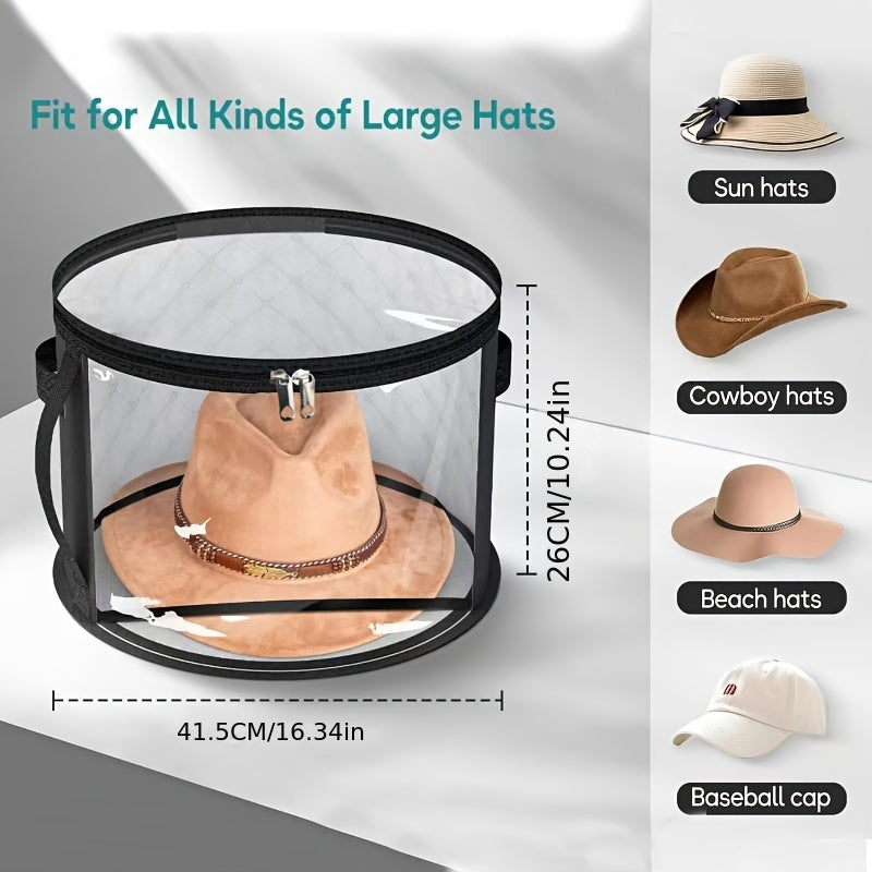 1pc Organizador de almacenamiento de sombreros de tela ClearView, contenedor de sombreros apilable redondo con ventana frontal grande, cesta de almacenamiento de ropa con cremallera portátil para sombreros de playa y ala ancha