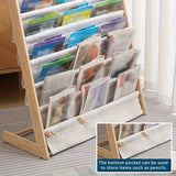 1pc Estante de Madera Clásico Multinivel con Almacenamiento en Tela - Organizador Versátil para Libros, Revistas y Archivos | Ideal para Estudio, Dormitorio o Oficina | Sin Necesidad de Energía