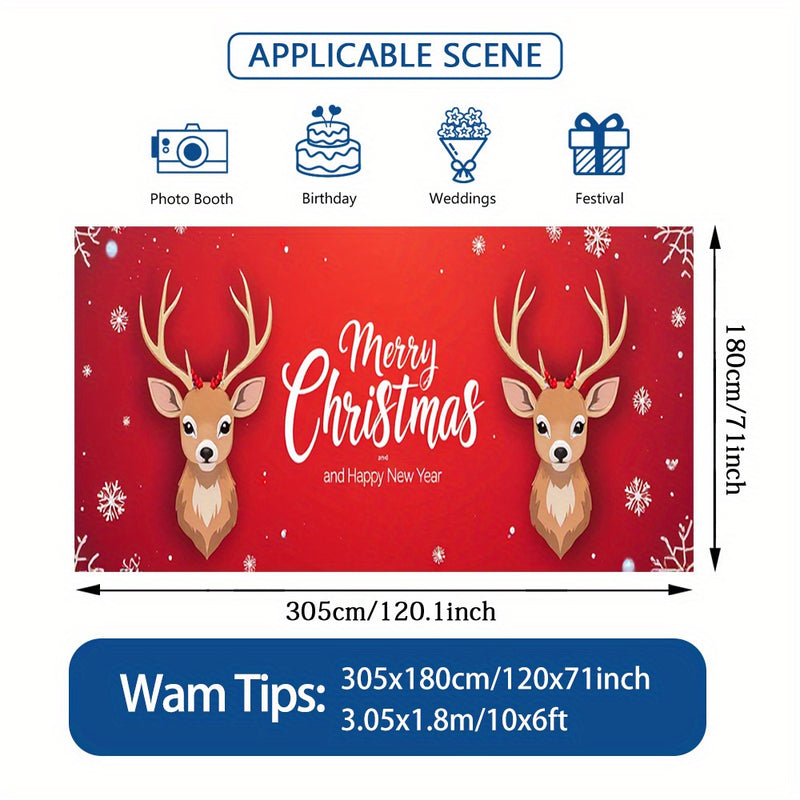 2D Banner de Puerta, 1 Pieza, Banner de Puerta de Renos de Alce Navideño Festivo - Poliéster Duradero, Diseño de Copos de Nieve y Noche Estrellada, Perfecto para Decoraciones Navideñas, Bodas y Celebraciones al Aire Libre, Decoraciones Navideñas