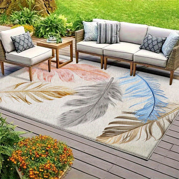 Gran alfombrilla de exterior de terciopelo ultra-suave - Antideslizante, lavable en máquina, patrón geométrico en tonos de azul, beige y marrón - Ideal para camping, patio o decoración de jardín, alfombrilla de camping