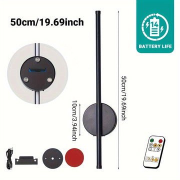 Lámpara de pared recargable tipo C de 50 cm, negra, con control remoto, regulable, función de apagado automático, montaje magnético, ideal para dormitorios, estudios, salas de estar y escaleras, fácil instalación