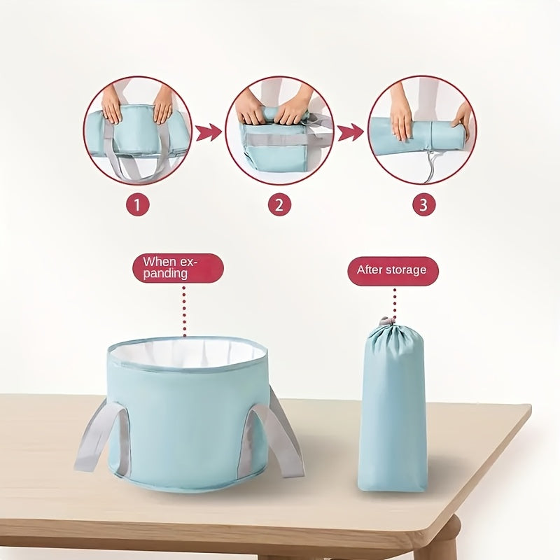 1pc Bañera de Pies Plegable y Portátil con Bolsa de Almacenamiento y Tela de Coral Fleece – Bañera Profunda Aislada para Experiencia de Spa en Casa, Azul Claro con Asas Grises, Diseño Apto para Viajar