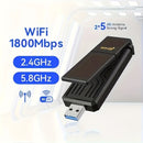 Adaptador sin varillas WiFi 6 USB 3.0 de 1800Mbps, Compatible con PC y Portátil, Adaptador USB WiFi 802.11ax con Tecnología Super USB 3.0 y Seguridad WPA3, Antena Dual de Alta Ganancia 5dBi, Receptor/Transmisor Banda Doble 5.8G/2.4G