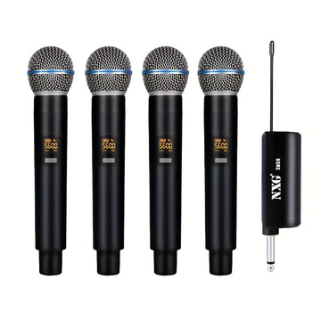 Microfono sin varillas Cantante NXG para Karaoke, sistema de micrófonos dinámicos portátiles de 4 UHF con control de voz/volumen y receptor recargable, ideal para iglesias, bodas, fiestas, discursos, refuerzo de sonido y mezcladores