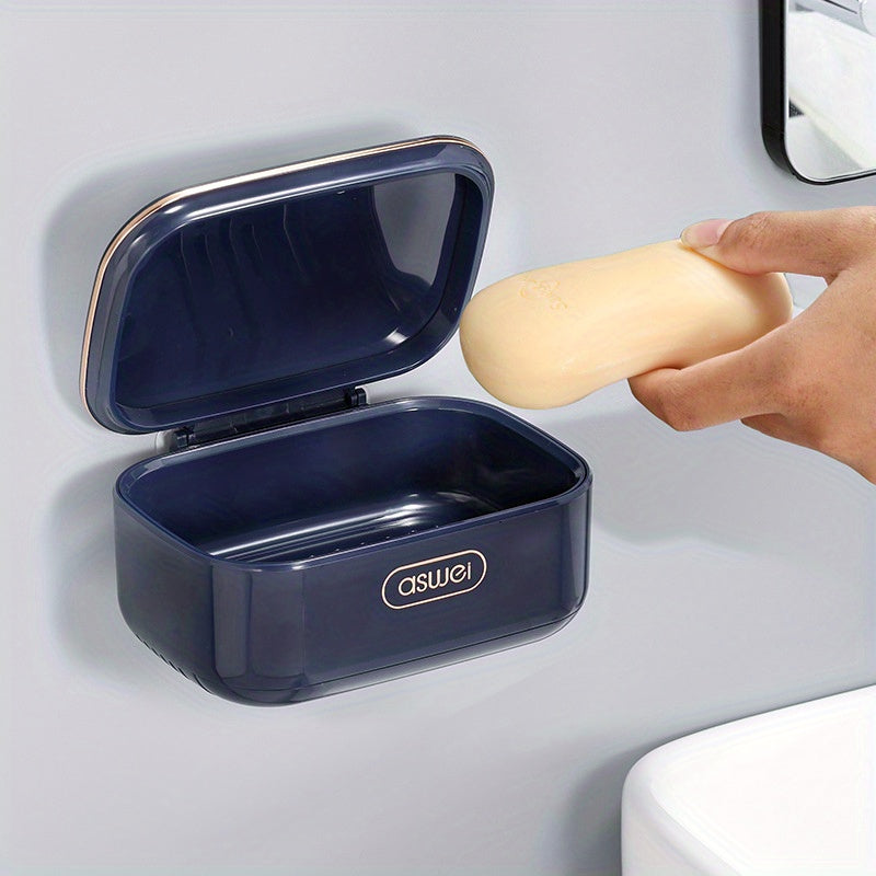 Jabonera de Pared a Prueba de Fugas con Tapa - Plástico Duradero, Accesorio de Baño Rectangular, Porta Jabón, Contenedor de Jabón, Bandeja de Goteo