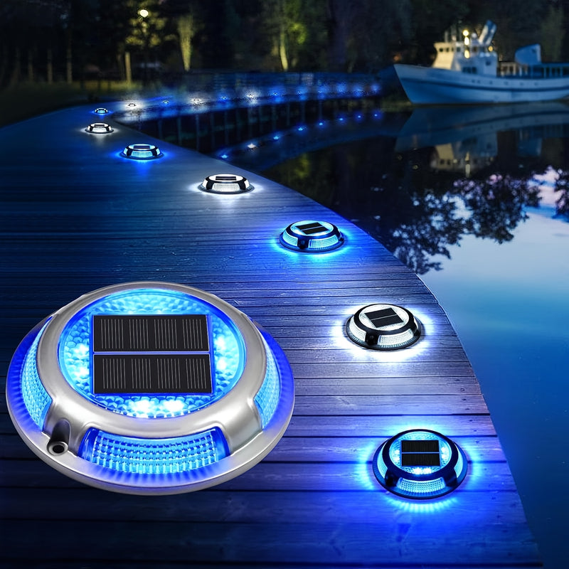 2/4/8/12pcs Luces Solares para Exteriores, IP68 Impermeables - Cargado por Panel Solar, Encendido/Apagado Automático, para Jardín, Patio, Pasillo, Muelle (Azul y Blanco Frío, Construcción Metálica)