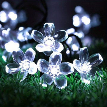 Luces de cuerda de flores de cerezo alimentadas por energía solar, 8 modos, 5m/6.5m, 20/30 LED, plástico, tema floral, control de botón de pulsar, función de parpadeo, carga solar, batería de níquel, para jardín, boda, decoración de festival