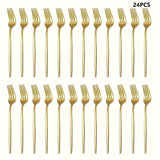 Juego de 24 piezas de tenedor de acero inoxidable con acabado pulido, disponible en colores dorado y plateado - Accesorios de cocina y comedor