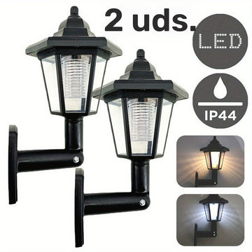 2 piezas Luces solares hexagonales al aire libre LED Sconce Led Lámpara de pared Linterna retro Jardín Decoración Farola solar de calle al aire libre