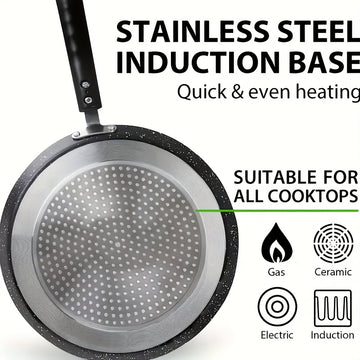 SHAON Sartén para Crêpes de 10 pulgadas Antiadherente, Aluminio Negro, Mango Resistente al Calor, Versátil para Gas, Eléctrico, Cocedor de Arroz, Ideal para Tortillas, Bistecs, Huevos Revueltos y Más, Esenciales para el Desayuno | Sartén Elegante para Cr