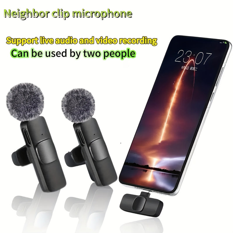 Feng Yang Clip de solapa inalámbrico para teléfonos Android, enchufe USB-C Plug & Play, sincronización automática de micrófono, alimentado por batería/uso dual USB, recargable de polímero de litio, para teléfono inteligente