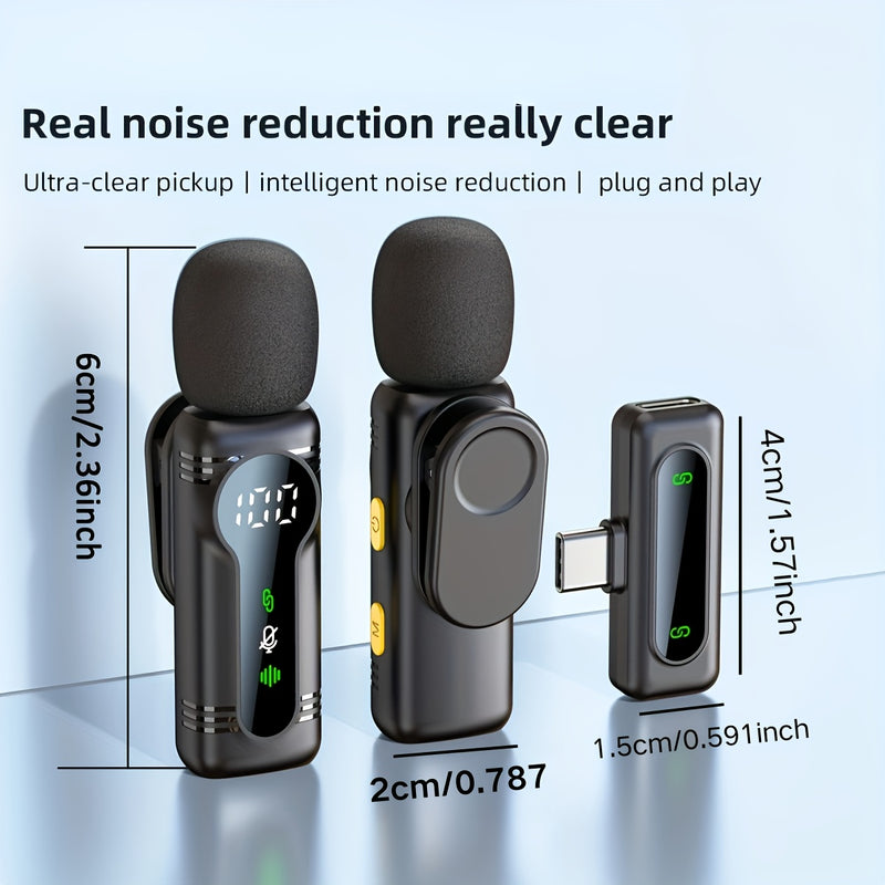 Microfono sin varillas Lavalier Dual Set Plug & Play con Montaje Magnético, Cancelación de Ruido, Funciones de Silencio y Reverb, Alcance de 30m, Indicador de Batería para YouTube, Podcasts y Grabaciones de Video