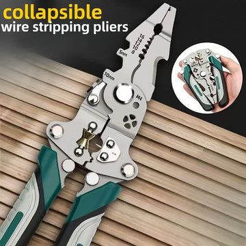 1 película desplegable multifuncional para pelar cables - Herramienta eléctrica de acero cromo vanadio con funciones de crimpado, corte y llave, diseño compacto y portátil para uso en el hogar, exterior e industrial, herramienta para pelar cables, manten