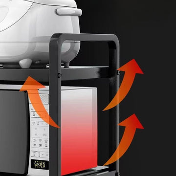 Estante de cocina expandible de 2 niveles para microondas y horno, organizador de metal negro para encimera con estantes abiertos, ideal para especias, utensilios y ollas, estante para electrodomésticos, repisa funcional, estructura de metal negro