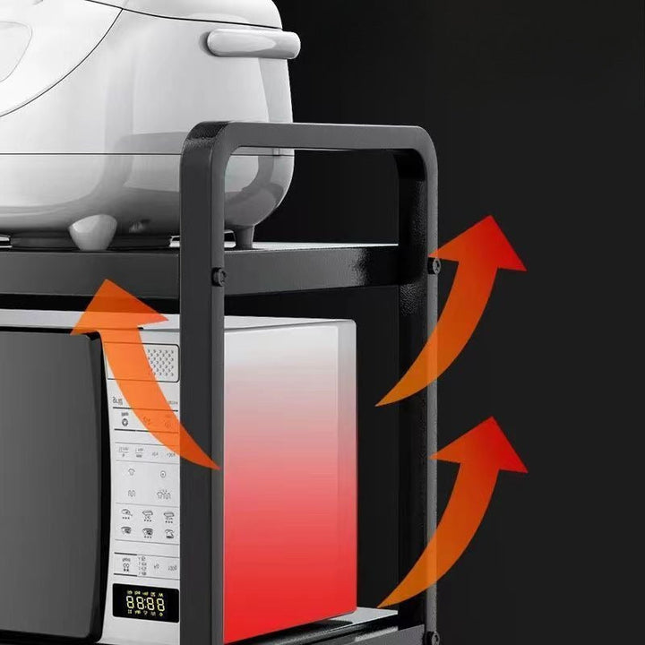 Estante de cocina expandible de 2 niveles para microondas y horno, organizador de metal negro para encimera con estantes abiertos, ideal para especias, utensilios y ollas, estante para electrodomésticos, repisa funcional, estructura de metal negro