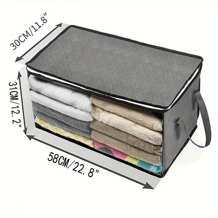 Cajas de almacenamiento plegables de gran capacidad de 54L, gris, rectangulares, estilo contemporáneo, tela duradera, ventana transparente, asas resistentes, multiusos para armario, dormitorio, organización del hogar, ropa, ropa de cama, almohadas, peluc