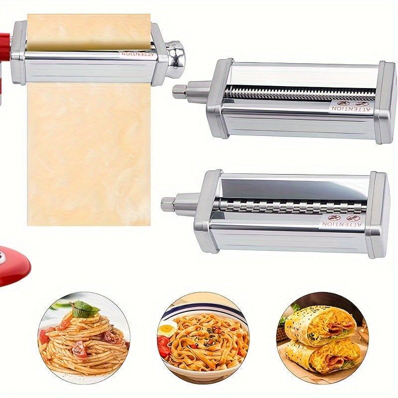 Rodillo y cortador de pasta de acero inoxidable para batidora de pie KitchenAid, seguro para el contacto con alimentos, incluye rodillo de láminas y cortadores de espagueti/fettuccine, herramientas para hacer pasta en casa