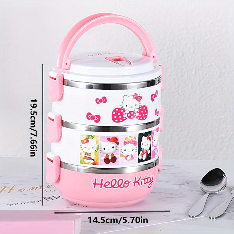 1pc Fiambrera de Tres Capas Hello Kitty, Caja Bento Aislada y Dividida, Vajilla Portátil para Oficina, Escuela y Picnics al Aire Libre