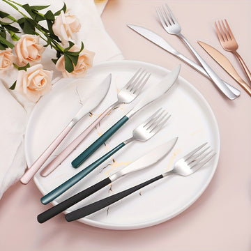 Juego de cubiertos portátil de acero inoxidable, 4 piezas: incluye tenedor, cuchillo, cuchara y palillos chinos, almacenados en una práctica caja para llevar, ideal para comer fuera de casa y comidas al aire libre