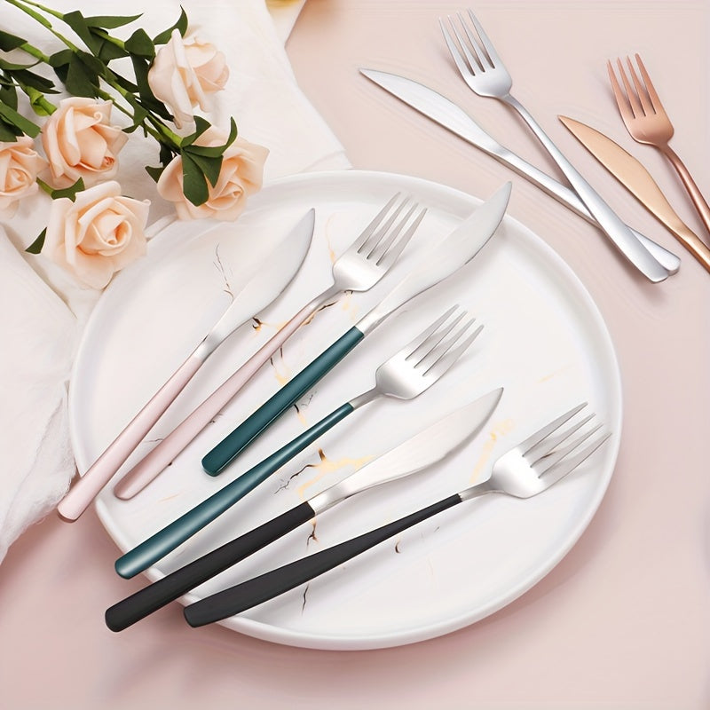 Juego de cubiertos portátil de acero inoxidable, 4 piezas: incluye tenedor, cuchillo, cuchara y palillos chinos, almacenados en una práctica caja para llevar, ideal para comer fuera de casa y comidas al aire libre