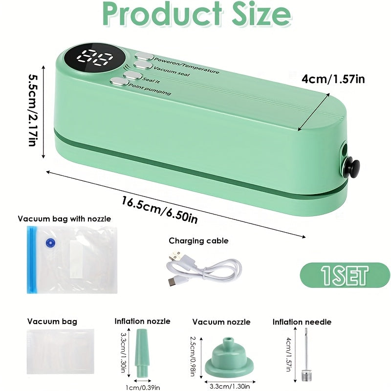 1 máquina de sellado de vacío portátil recargable con carga USB, sistema de almacenamiento y empaque de alimentos eléctricos de mano para papas fritas, snacks, galletas y más, incluye bomba de aire y múltiples bolsas de sellado.