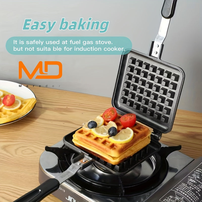1pc MOREDOR Mini Máquina para Waffles - Sartén Rectangular Antiadherente de Doble Cabeza con Mango Antiescaldado y Revestimiento Fácil de Limpiar para Panqueques, Paninis, Desayunos, Bocadillos - Segura en Estufa, Sin Necesidad de Electricidad, Pequeña M