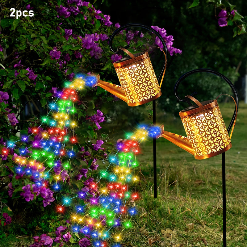 2 piezas de lámpara solar de fuente con luz cambiante y cálida, interruptor automático con sensor de luz para exteriores, ideal para jardines, céspedes, patios y mesas de comedor, un regalo perfecto para estrenar casa o para días festivos