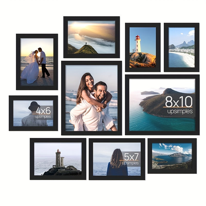 Un conjunto de 10 marcos de fotos para decoración de collage de pared, adecuados para colgar en la pared o exhibir en una mesa, disponibles en varios tamaños, incluyendo 8X10, 5X7 y 4X6 marcos de fotos familiares.