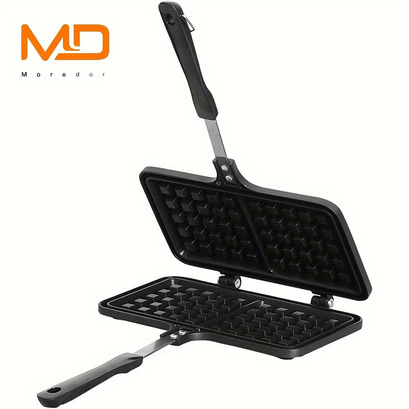 1pc MOREDOR Mini Máquina para Waffles - Sartén Rectangular Antiadherente de Doble Cabeza con Mango Antiescaldado y Revestimiento Fácil de Limpiar para Panqueques, Paninis, Desayunos, Bocadillos - Segura en Estufa, Sin Necesidad de Electricidad, Pequeña M