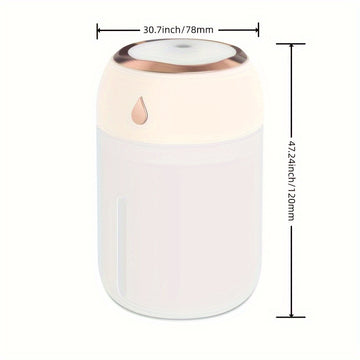 Humidificador Mini Portátil con Luz Nocturna LED, Alimentado por USB 330ml de Niebla, Tecnología de Onda de Sonido Silenciosa de 26dB para Coche, Oficina, Dormitorio - Difusor de Aceites Esenciales, Gris