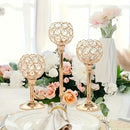 3 piezas de soportes de velas de cristal dorado elegante con acentos de cuarzo rosa - Perfectos para bodas, San Valentín, Navidad y fiestas (velas no incluidas), soportes de velas para mesa