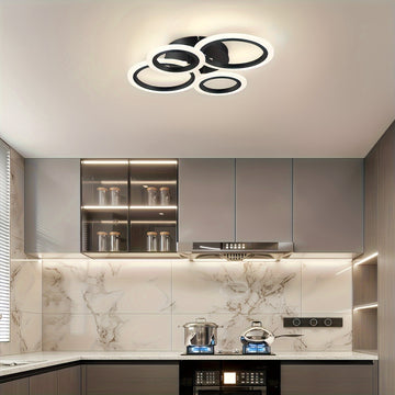1 pza. lámpara de techo moderna con 4 anillos LED, luz cálida, acabado metálico, brazos ajustables, ideal para cocina, dormitorio, sala, lavandería, incluye hardware de instalación, solución de iluminación moderna, lámpara de techo elegante, luz con braz