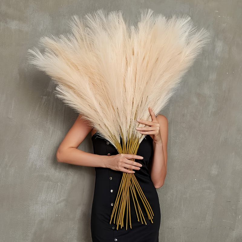 16 piezas de hierba de pampas artificial beige - 54.99 cm de alto, flores de caña de tela suave para decoración del hogar, perfectas para sala de estar, Navidad, Halloween, Pascua, Hanukkah - No necesita contenedor, decoración festiva para mesa|Aparienci