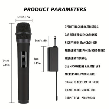 1pc LMBGM Sistema de micrófono inalámbrico para karaoke, micrófono de mano recargable por USB con anti-aullido, conector de 6,35 mm, patrón polar unidireccional, recepción estable de largo alcance, indicador de batería, batería de litio de 800 mAh - Idea