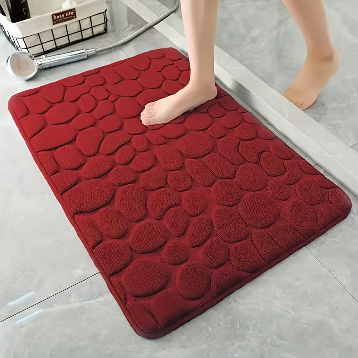 1pc Alfombra de baño de lujo con diseño de guijarros - Antideslizante, suave vellón de coral, secado rápido, alfombra de baño de poliéster absorbente - Lavable a máquina, accesorio de baño rectangular tejido con respaldo antideslizante, 300 g/m²