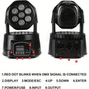 Mini Luz DJ RGBW 7x8W con Activación por Sonido, Control DMX - Ideal para Fiestas, Clubes, Conciertos, Bodas, Eventos de Discoteca - Negro, Efectos de Iluminación de Discoteca|Mejorador de Ambiente de Club|Función de Pantalla Digital, Accesorios de DJ