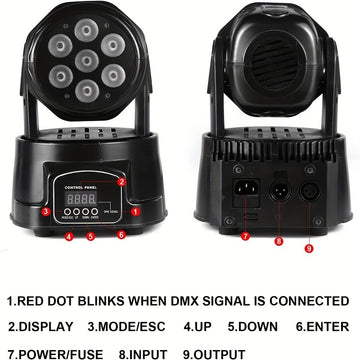 Mini Luz DJ RGBW 7x8W con Activación por Sonido, Control DMX - Ideal para Fiestas, Clubes, Conciertos, Bodas, Eventos de Discoteca - Negro, Efectos de Iluminación de Discoteca|Mejorador de Ambiente de Club|Función de Pantalla Digital, Accesorios de DJ