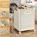 1pc Cesta de Almacenamiento Plegable Grande Blanca con Ruedas - Organizador Colapsable de Plástico con Asas y Agujeros de Ventilación para Toallas, Ropa, Juguetes - Ahorro de Espacio Portátil para Hogar, Cocina, Baño, Spa