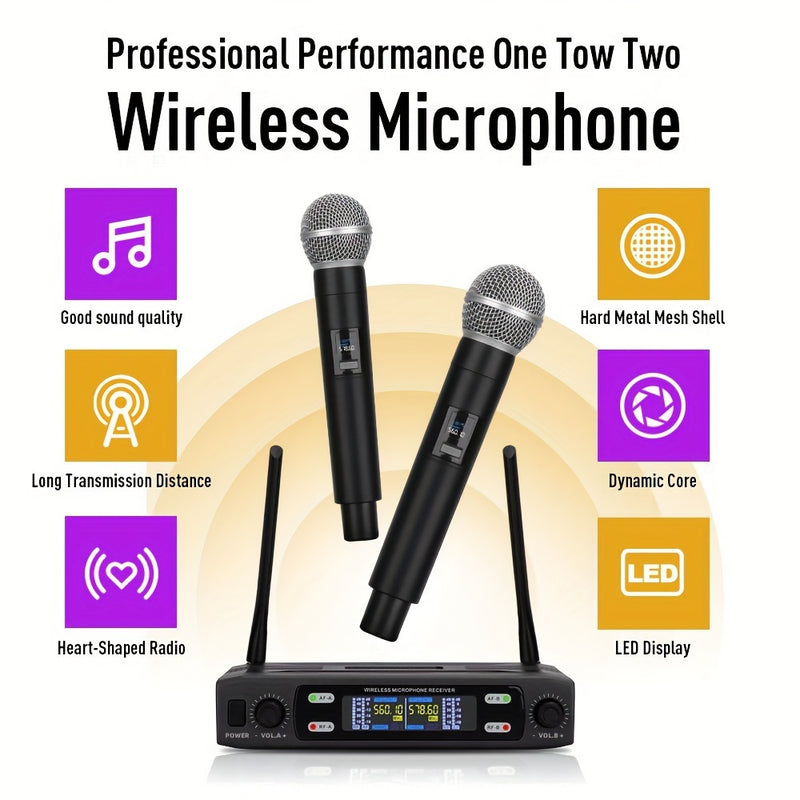 Sistema de micrófonos inalámbricos dual profesional LMBGM con receptor portátil - Conector XLR, control de volumen, ideal para karaoke en casa, presentaciones en vivo y regalos, micrófono inalámbrico portátil | Herramienta de audio versátil | Micrófono d
