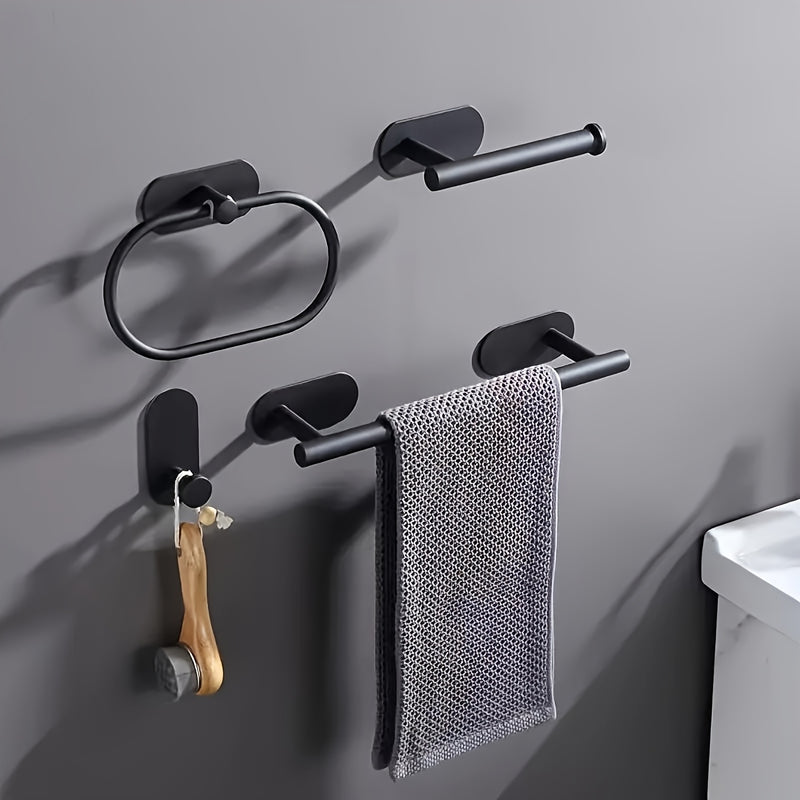 Juego de 4 Accesorios para Baño - Incluye Barra para Toallas, Porta Anillos, Soporte para Papel y Ganchos para Fácil Montaje en Pared, Accesorios de Baño