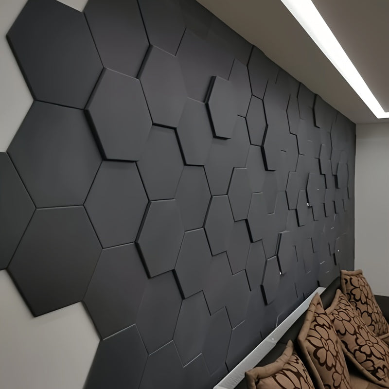 Paquete de 12 paneles de espuma acústica autoadhesivos, 12" x 10" x 0,4", alta densidad 154 kg/m³, diseño hexagonal de moda, paneles decorativos absorbentes de ruido para hogar y estudio, paneles de espuma acústica, tratamiento acústico de habitaciones,