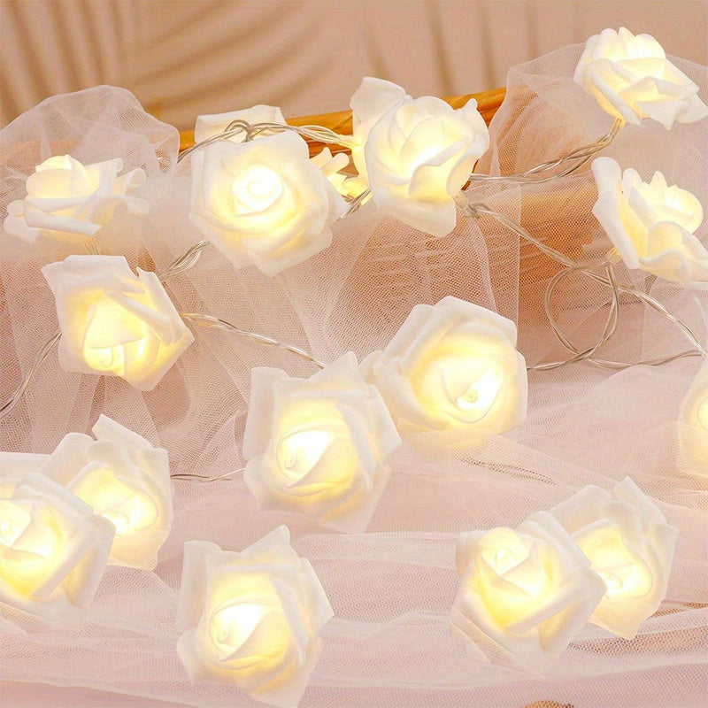Luces LED de rosas, guirnalda de flores con luces para fiestas, jardín, Navidad y bodas