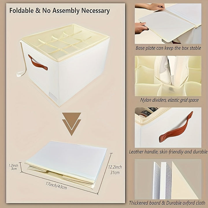 1 caja de zapatos plegable que ahorra espacio - Cierre transparente, almacenamiento de zapatos apilable, adecuado para armario o gabinete, material sintético beige, lavado a mano o limpieza en seco, diseño compacto para almacenamiento eficiente de zapato