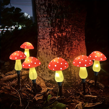 Luces de hadas con forma de hongo solares AMILL, 8 modos, decoración para jardín exterior, iluminación de paisaje con hongos rojos y amarillos brillantes para San Valentín, bodas y fiestas navideñas, decoración de hongos