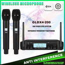 Micrófono de rendimiento profesional de 200 canales para escenario, banda, estudio, músicos, 2 micrófonos de mano, adecuado para el sistema inalámbrico de doble canal UHF D4-200